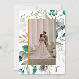 Cartão De Agradecimento Casamento em Aquarela com Folhas de Eucalipto e Mo