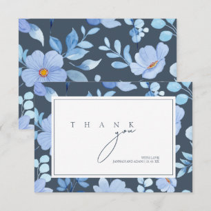 Cartão De Agradecimento Casamento em Aquarela de Flor Silvestre Azul Ardes