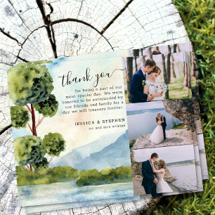 Cartão De Agradecimento Casamento em Aquarela do Lago Evergreen 3 Foto
