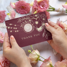 Cartão De Agradecimento Casamento em Rosa Dourado e Burgundy