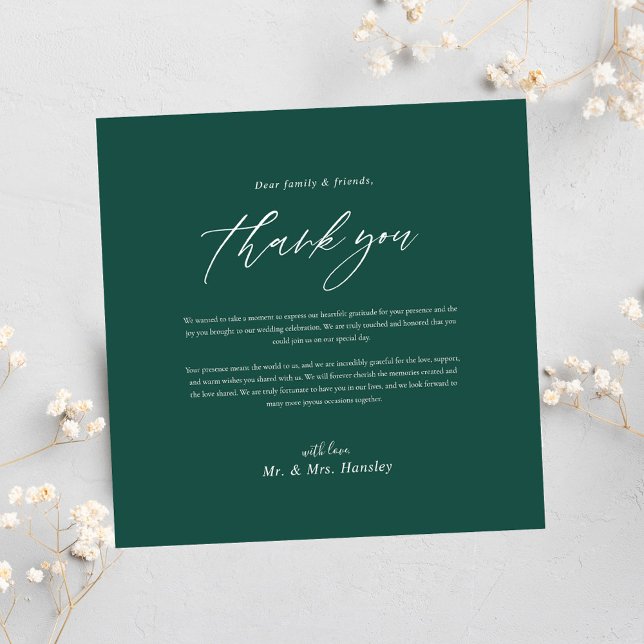 Cartão De Agradecimento Casamento Emerald Verde Mínimo Moderno (Modern Minimal Emerald Green Wedding Thank You Card)