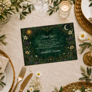 Cartão De Agradecimento Casamento Encantado Celestial Art Nouveau