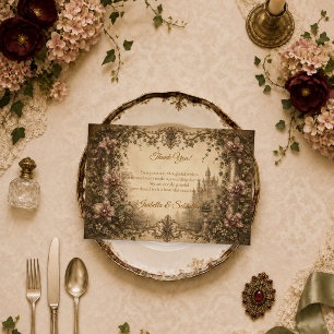 Cartão De Agradecimento Casamento Encantador de Orquídeas Vintage