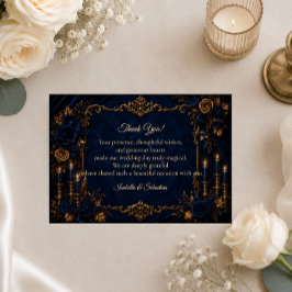 Cartão De Agradecimento Casamento Enfeitiçado de Outono em Azul Meia-Noite