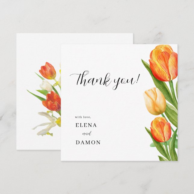 Cartão De Agradecimento Casamento entre Orange e Cream Tulip (Frente/Verso)
