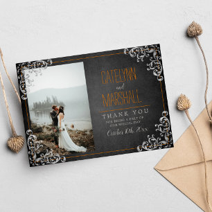 Cartão De Agradecimento Casamento escuro de Halloween, Feriado de Flourado