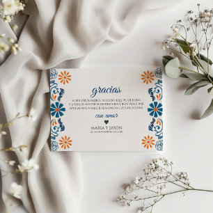 Cartão De Agradecimento Casamento Espanhol Fiesta Floral Elegante Laranja 