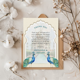 Cartão De Agradecimento Casamento Estético Dourado Taj Mahal, Peacock Indi