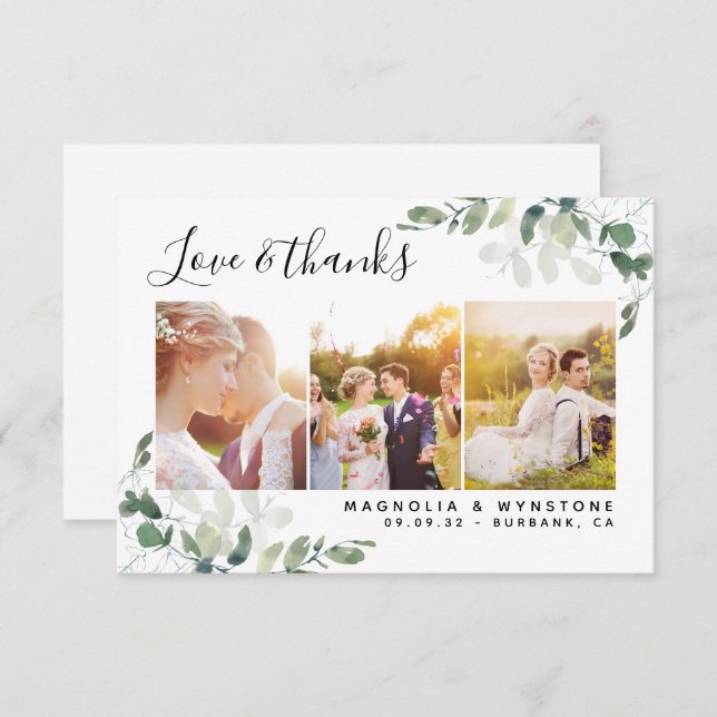 Cartão De Agradecimento Casamento Eucalyptus de 3,5x5" (Frente/Verso)