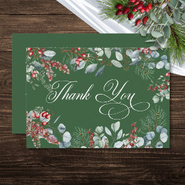 Cartão De Agradecimento Casamento Eucalyptus em Berries Verdes Winter Pine