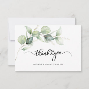Cartão De Agradecimento Casamento Eucalyptus Greenery, com Letra Mão Eleg