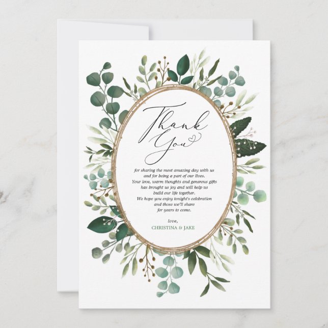 Cartão De Agradecimento Casamento Eucalyptus Greenery minimalista pintado (Frente)