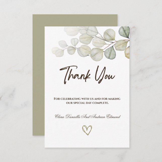 Cartão De Agradecimento Casamento Eucalyptus Watercolor (Frente/Verso)
