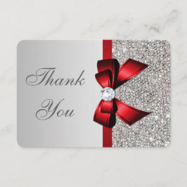 Cartão De Agradecimento Casamento Faux Silver Sequins Red Arco Obrigado