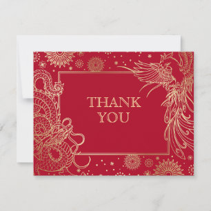 Cartão De Agradecimento Casamento Fênix do Dragão Chinês
