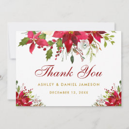 Cartão De Agradecimento Casamento Feriado Poinsettia Floral Vermelho Doura