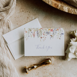 Cartão De Agradecimento Casamento Flat de Flor Selvagem de Verão Multicolo