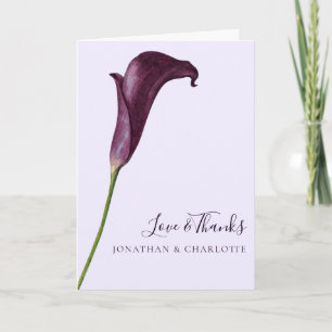 Cartão De Agradecimento Casamento Flor de Lírio Calla Roxa Elegante