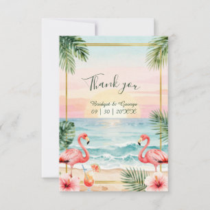 Cartão De Agradecimento Casamento flor de praia ao pôr do sol tropical com