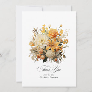 Cartão De Agradecimento Casamento Floral Amarelo, Laranja e Marfim