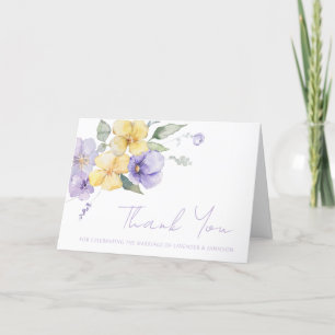 Cartão De Agradecimento Casamento Floral Amarelo-lavanda Roxo-Sol