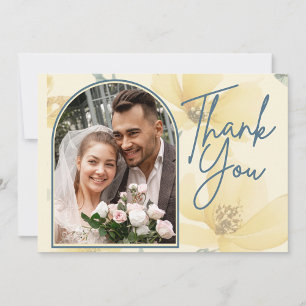 Cartão De Agradecimento Casamento Floral Amarelo Suave Amarelo-Pálido