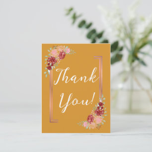 Cartão De Agradecimento Casamento Floral Aquarela Amarelo Mostarda Borgonh