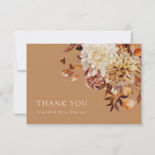 Cartão De Agradecimento Casamento Floral Aquarela Terracota Outono Dourado