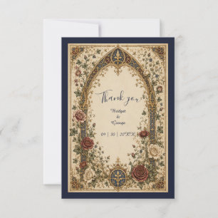 Cartão De Agradecimento Casamento Floral Arco Botânico Gótico Medieval