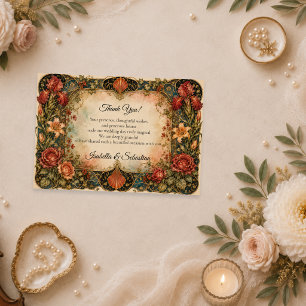 Cartão De Agradecimento Casamento Floral Art Nouveau Elegante