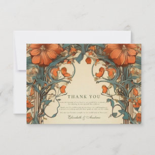 Cartão De Agradecimento Casamento Floral Art Nouveau Vintage