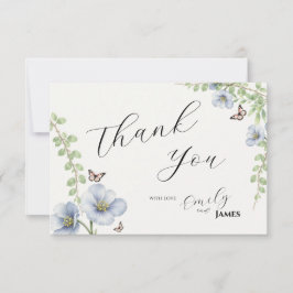 Cartão De Agradecimento Casamento Floral Azul