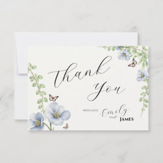 Cartão De Agradecimento Casamento Floral Azul