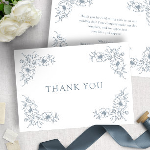Cartão De Agradecimento Casamento Floral Azul