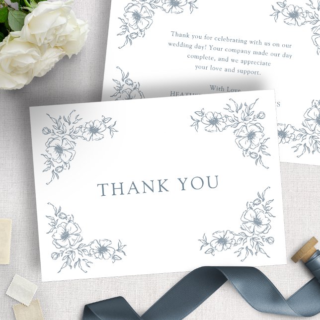 Cartão De Agradecimento Casamento Floral Azul (Blue Floral Wedding Thank You Card
)