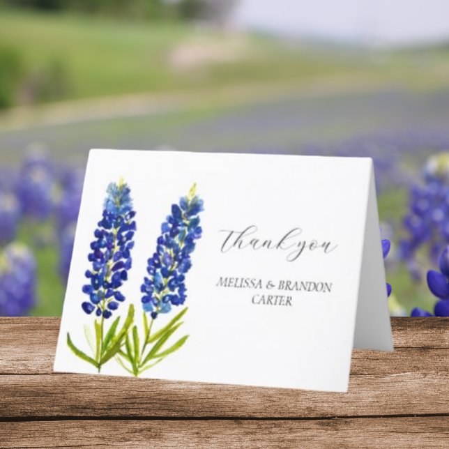 Cartão De Agradecimento Casamento Floral Azul - Bluebonnets Obrigado (Criador carregado)