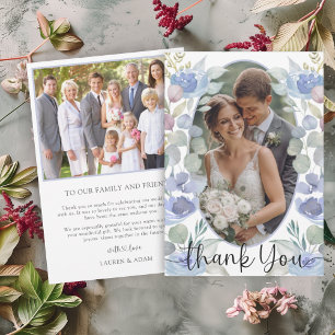 Cartão De Agradecimento Casamento Floral Azul De Watercolor Obrigado