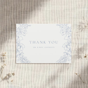Cartão De Agradecimento Casamento Floral Azul Delicado