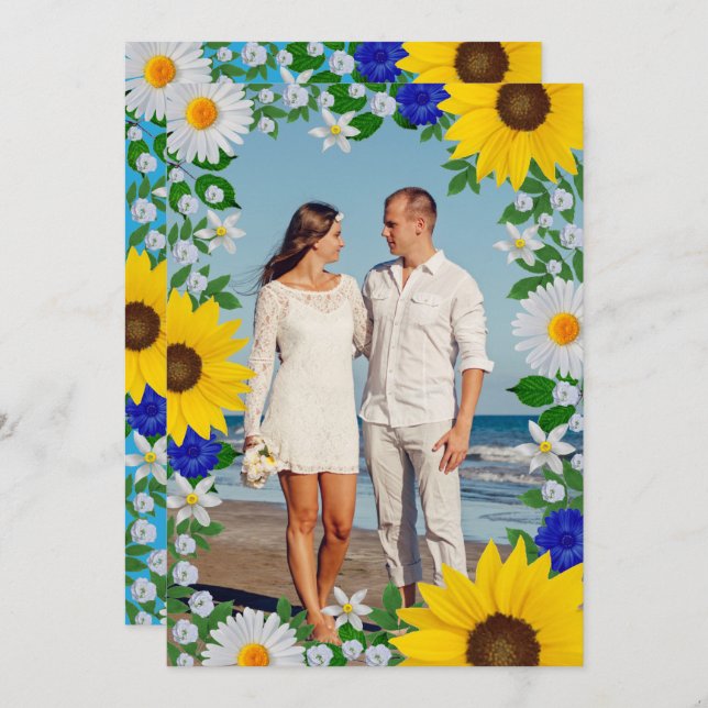 Cartão De Agradecimento Casamento Floral Azul do Céu Azul (Frente/Verso)