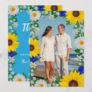 Cartão De Agradecimento Casamento Floral Azul do Céu Azul