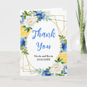 Cartão De Agradecimento Casamento Floral Azul e Amarelo
