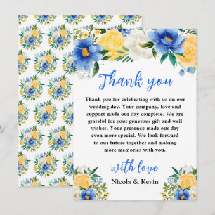 Cartão De Agradecimento Casamento Floral Azul e Amarelo