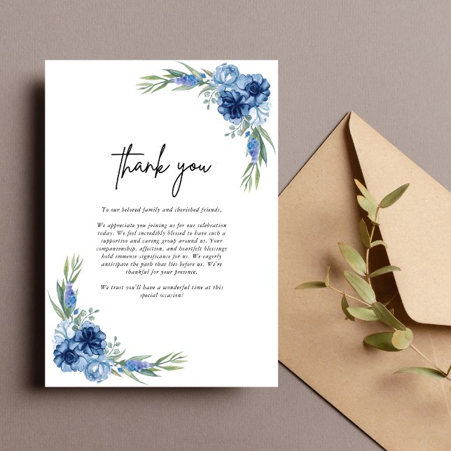 Cartão De Agradecimento Casamento Floral Azul e Bonito (Criador carregado)