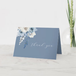 Cartão De Agradecimento Casamento Floral Azul e Branco Moderno