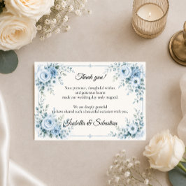 Cartão De Agradecimento Casamento Floral Azul Elegante