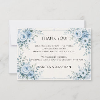 Cartão De Agradecimento Casamento Floral Azul Empoeirado