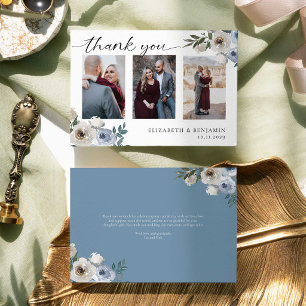 Cartão De Agradecimento Casamento Floral Azul Empoeirado 3 Colagem de Foto