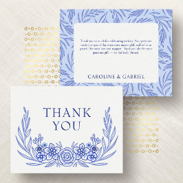 Cartão De Agradecimento Casamento Floral Azul Francês