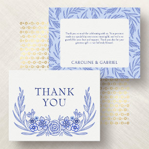 Cartão De Agradecimento Casamento Floral Azul Francês