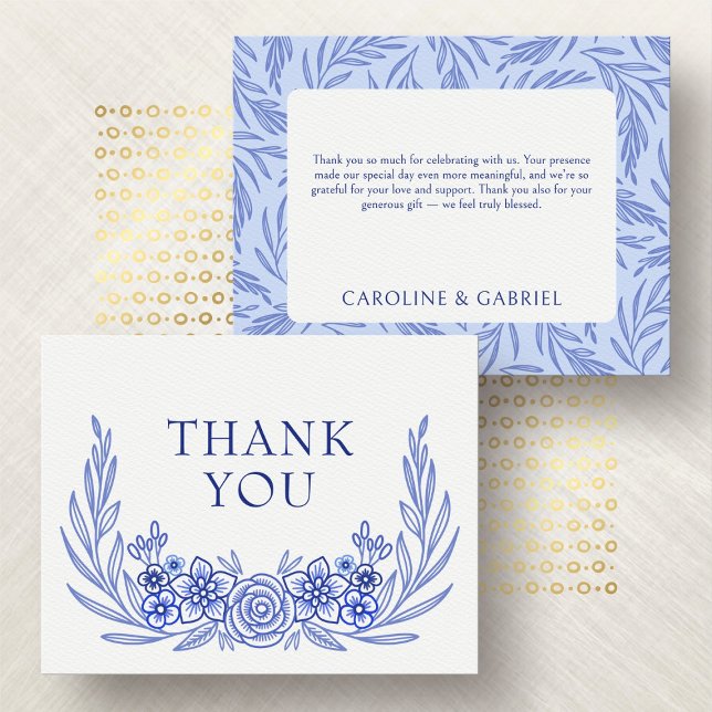 Cartão De Agradecimento Casamento Floral Azul Francês (Criador carregado)